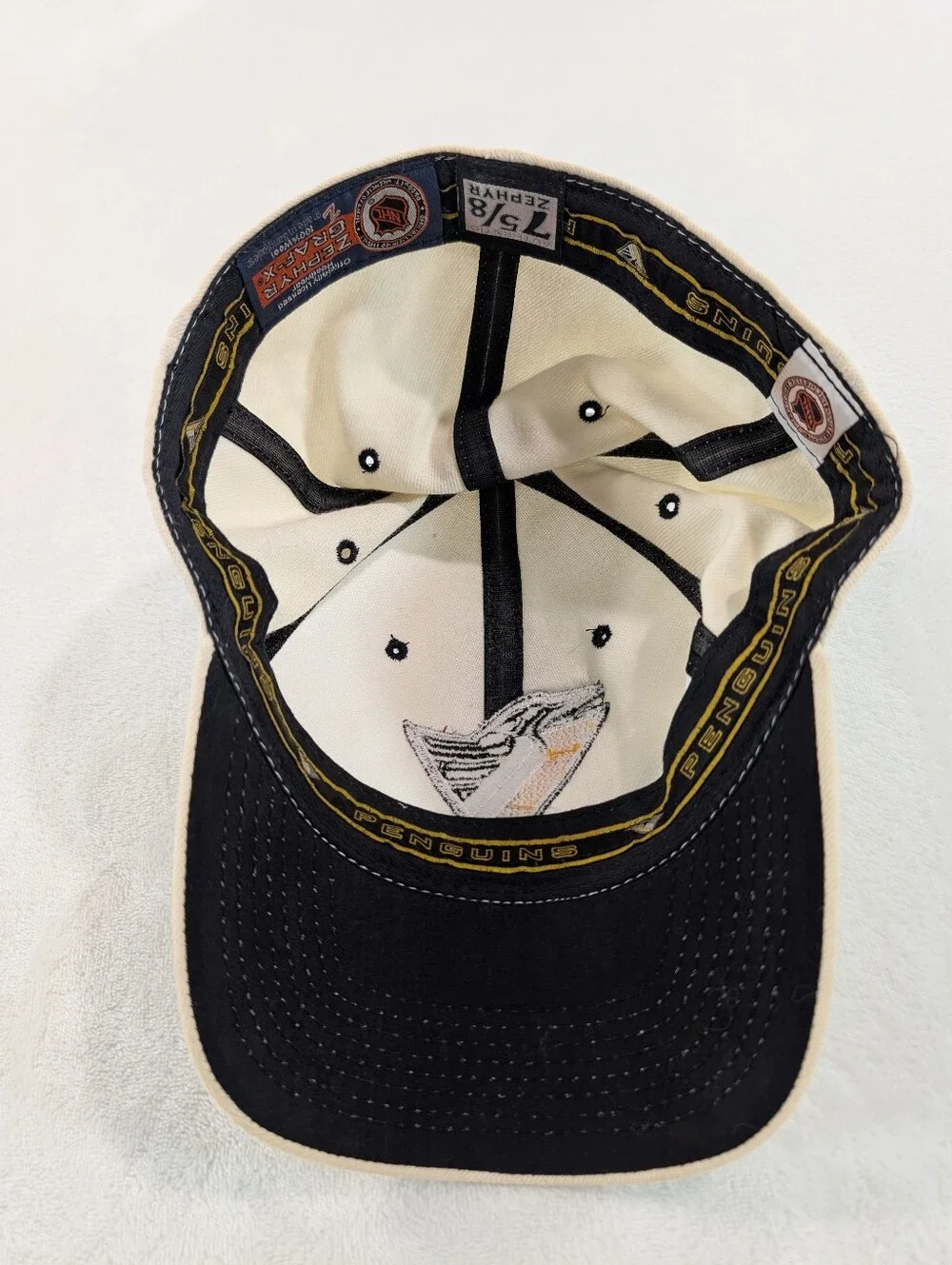 Vtg‎ Pittsburgh Penguins Zephyr Graf-X Wool Fitted Cream Hat | RoboPen 7 5/8